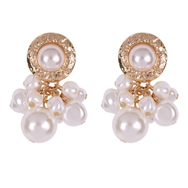 New Boho White Imitation Pearl Round Circle Hoop Earrings Women Gold Color Big Earings Korean Jewelry Brincos Statement Earrings