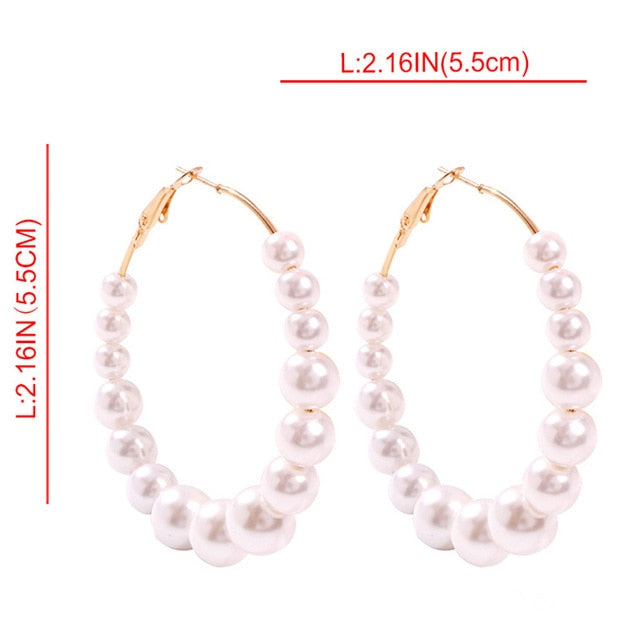 New Boho White Imitation Pearl Round Circle Hoop Earrings Women Gold Color Big Earings Korean Jewelry Brincos Statement Earrings