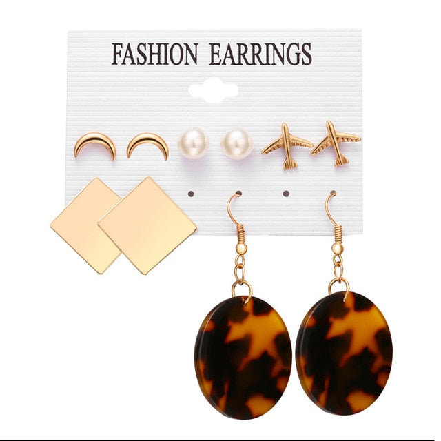 17KM Fashion Acrylic Shell Earrings Set For Women Bohemian Leopard Tassel Long Stud Earrings 2019 Brincos Geometric DIY Jewelry