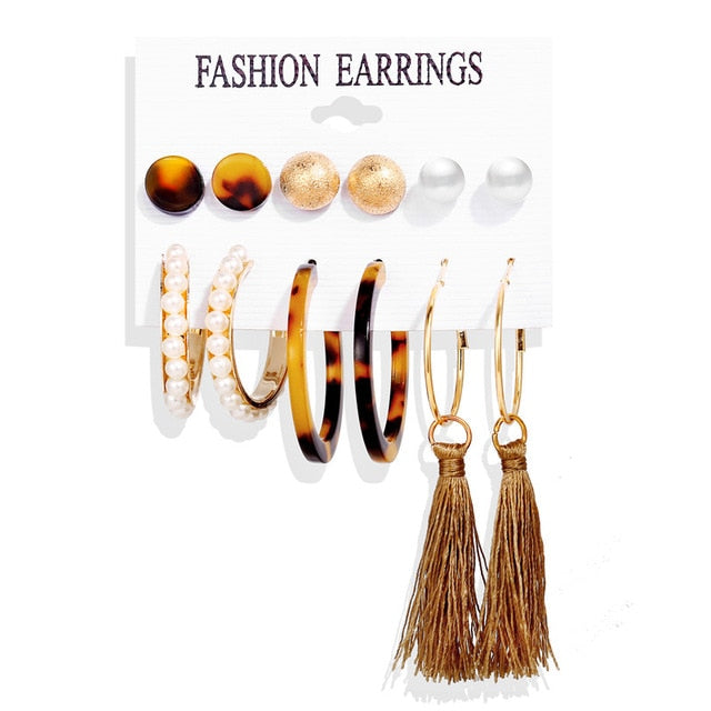 17KM Fashion Acrylic Shell Earrings Set For Women Bohemian Leopard Tassel Long Stud Earrings 2019 Brincos Geometric DIY Jewelry