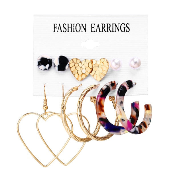 17KM Fashion Acrylic Shell Earrings Set For Women Bohemian Leopard Tassel Long Stud Earrings 2019 Brincos Geometric DIY Jewelry