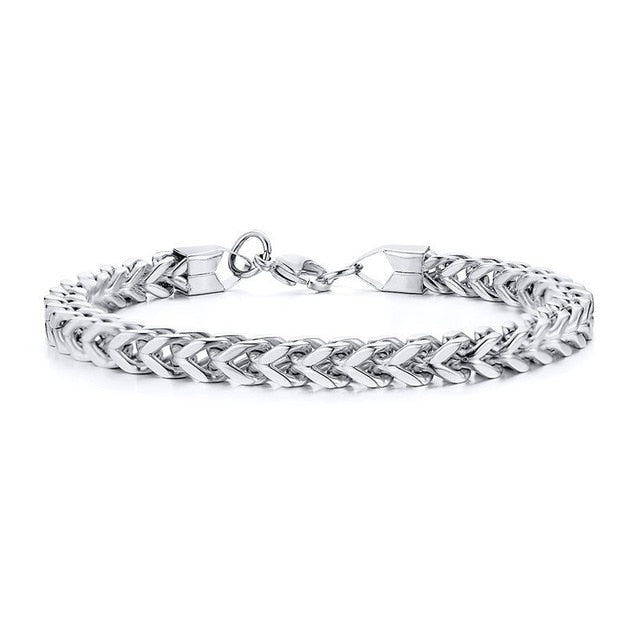 Stylish Stainless Steel Silverly Bali Foxtail Chain Bracelet for Men Double Link Chain Bracelets Male Jewelry 8.26 inch