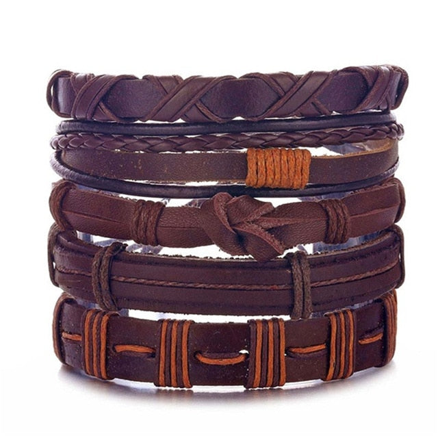 Fashion Leaf Feather Charm Leather Bracelet Men