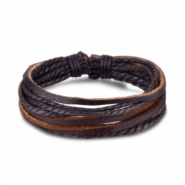 Fashion Leaf Feather Charm Leather Bracelet Men