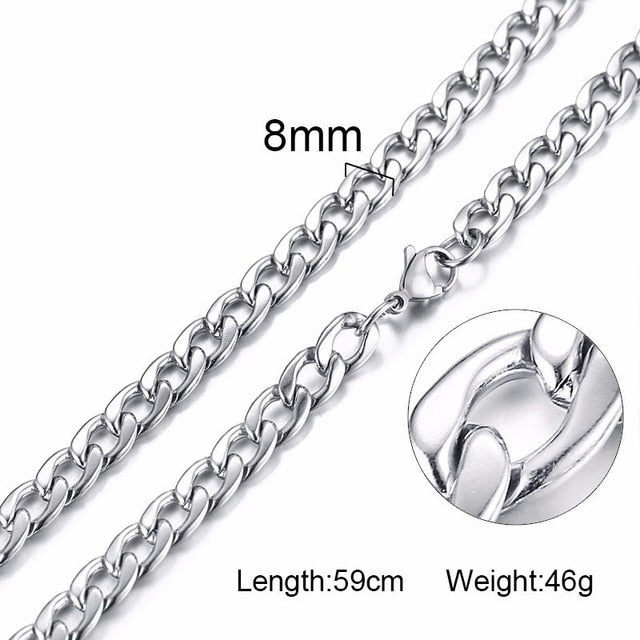 FILLED SOLID BOXCHAIN CHUNKY CUBA LINK CHOKER HEAVY FIGARO CHAIN NECKLACE IN STAINLESS STEEL MALE FEMALE JEWELRY