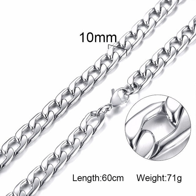 FILLED SOLID BOXCHAIN CHUNKY CUBA LINK CHOKER HEAVY FIGARO CHAIN NECKLACE IN STAINLESS STEEL MALE FEMALE JEWELRY