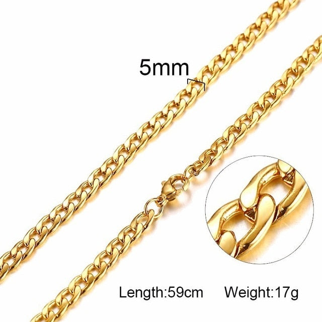 FILLED SOLID BOXCHAIN CHUNKY CUBA LINK CHOKER HEAVY FIGARO CHAIN NECKLACE IN STAINLESS STEEL MALE FEMALE JEWELRY