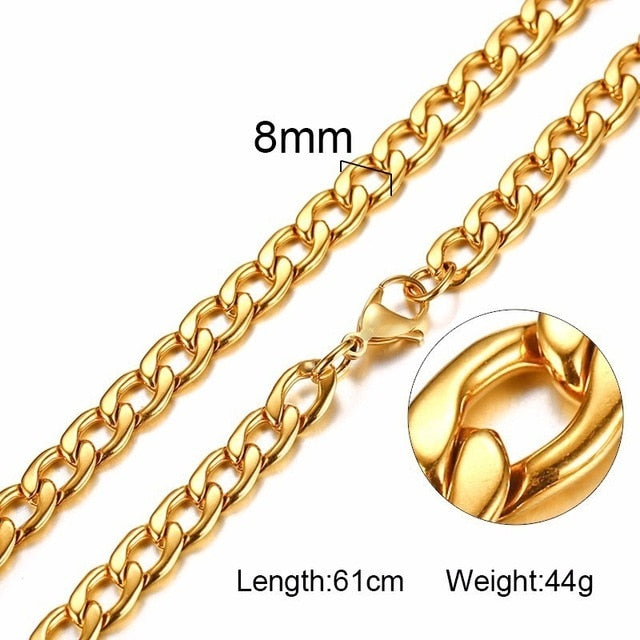 FILLED SOLID BOXCHAIN CHUNKY CUBA LINK CHOKER HEAVY FIGARO CHAIN NECKLACE IN STAINLESS STEEL MALE FEMALE JEWELRY