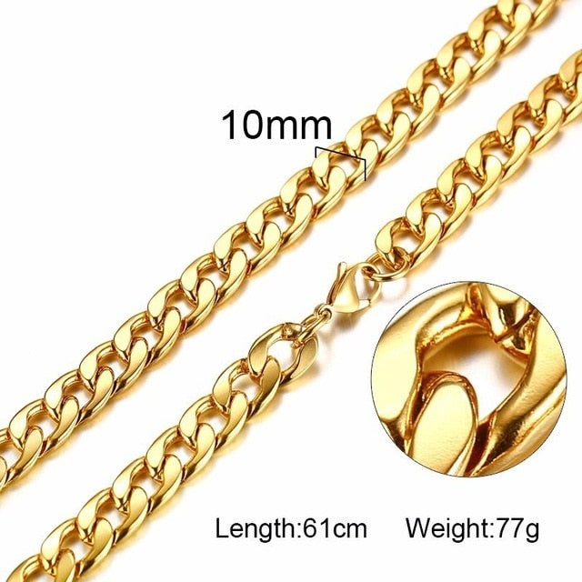 FILLED SOLID BOXCHAIN CHUNKY CUBA LINK CHOKER HEAVY FIGARO CHAIN NECKLACE IN STAINLESS STEEL MALE FEMALE JEWELRY