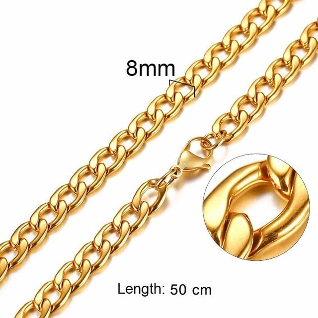 FILLED SOLID BOXCHAIN CHUNKY CUBA LINK CHOKER HEAVY FIGARO CHAIN NECKLACE IN STAINLESS STEEL MALE FEMALE JEWELRY