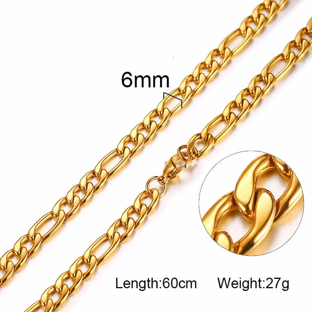 FILLED SOLID BOXCHAIN CHUNKY CUBA LINK CHOKER HEAVY FIGARO CHAIN NECKLACE IN STAINLESS STEEL MALE FEMALE JEWELRY