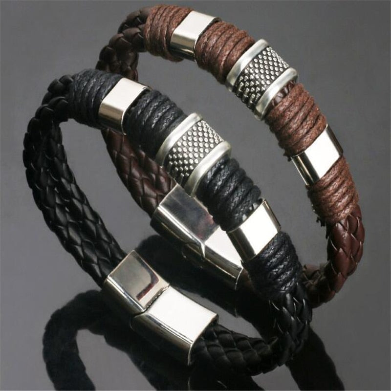 Punk Personalized Accessories Bracelet Men's Fashion Gift Black Genuine Leather Bracelets DIY Combination Wild Handsome Bracelet