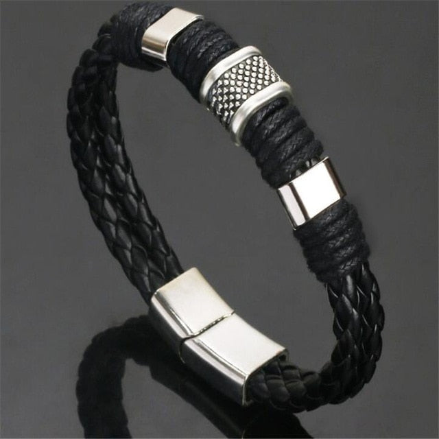 Punk Personalized Accessories Bracelet Men's Fashion Gift Black Genuine Leather Bracelets DIY Combination Wild Handsome Bracelet