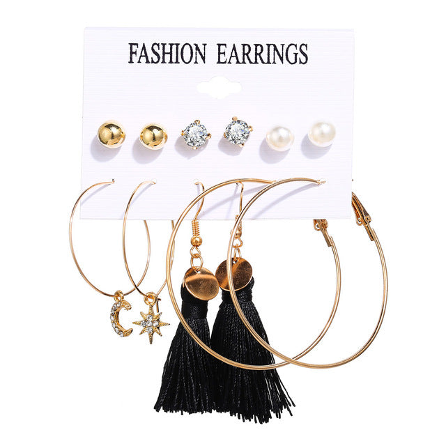 17KM Fashion Acrylic Shell Earrings Set For Women Bohemian Leopard Tassel Long Stud Earrings 2019 Brincos Geometric DIY Jewelry