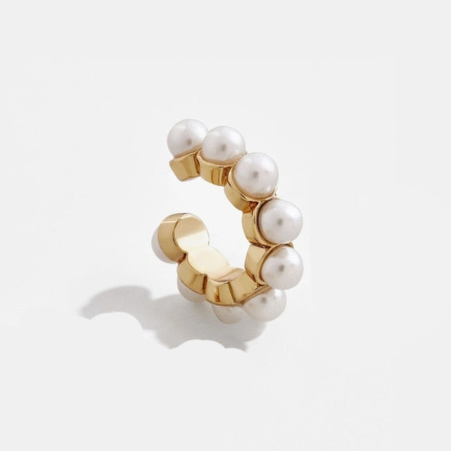 2019 New Fashion Pearl Ear Cuff Bohemia Stackable C Shaped CZ Rhinestone Small Earcuffs Clip Earrings for Women Wedding Jewelry