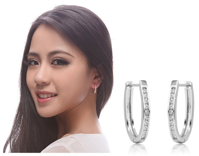 Luxury New 2019 Stud Earrings 925 Sterling Crystal Zircon Row Silver Huggie Earrings For Women Female Brincos oorbellen