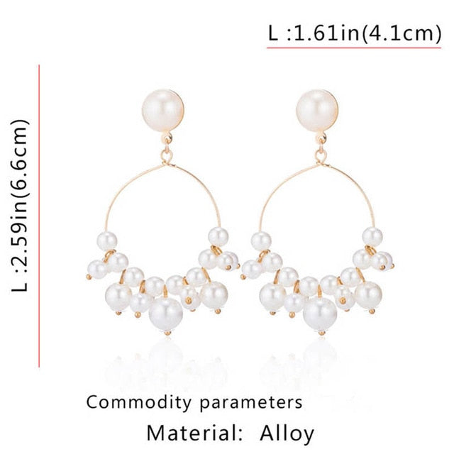 New Boho White Imitation Pearl Round Circle Hoop Earrings Women Gold Color Big Earings Korean Jewelry Brincos Statement Earrings