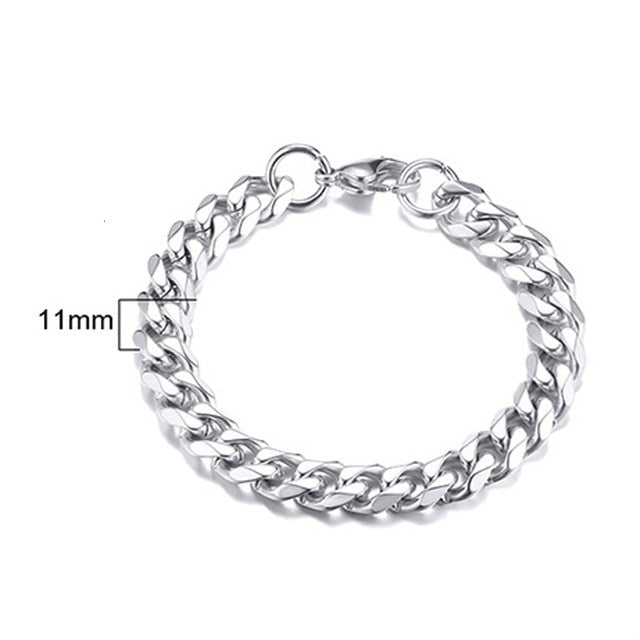 Men's Bracelet Curb Cuban Link Chain Stainless Steel Mens Womens Bracelets Bangle Gold Tone No Fade 3mm to 11mm