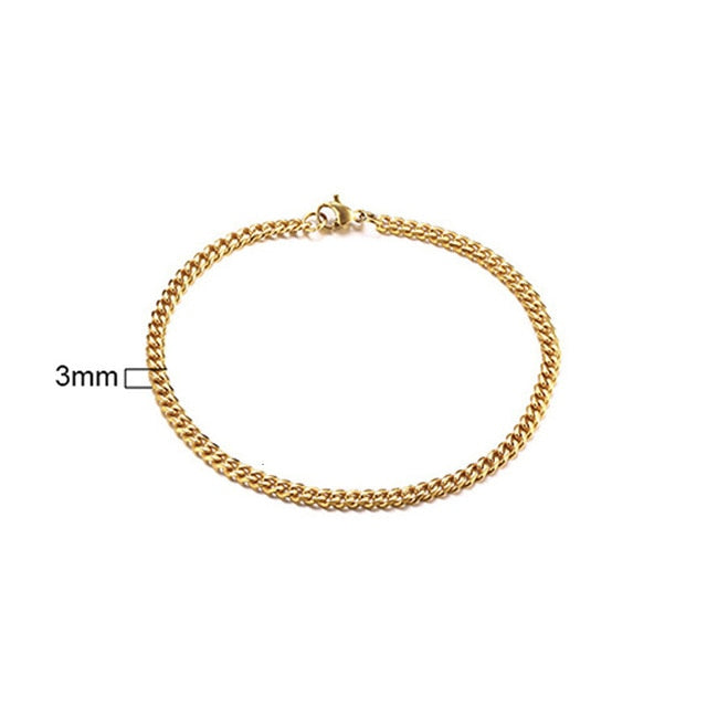 Men's Bracelet Curb Cuban Link Chain Stainless Steel Mens Womens Bracelets Bangle Gold Tone No Fade 3mm to 11mm