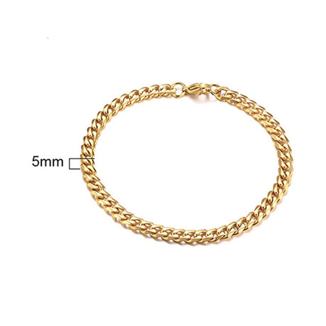 Men's Bracelet Curb Cuban Link Chain Stainless Steel Mens Womens Bracelets Bangle Gold Tone No Fade 3mm to 11mm