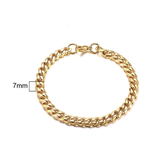 Men's Bracelet Curb Cuban Link Chain Stainless Steel Mens Womens Bracelets Bangle Gold Tone No Fade 3mm to 11mm