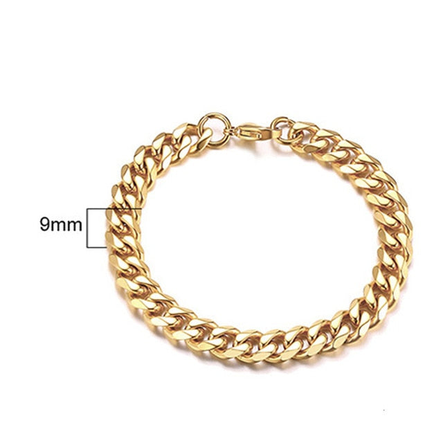 Men's Bracelet Curb Cuban Link Chain Stainless Steel Mens Womens Bracelets Bangle Gold Tone No Fade 3mm to 11mm