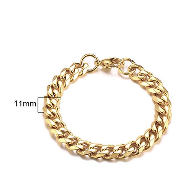 Men's Bracelet Curb Cuban Link Chain Stainless Steel Mens Womens Bracelets Bangle Gold Tone No Fade 3mm to 11mm