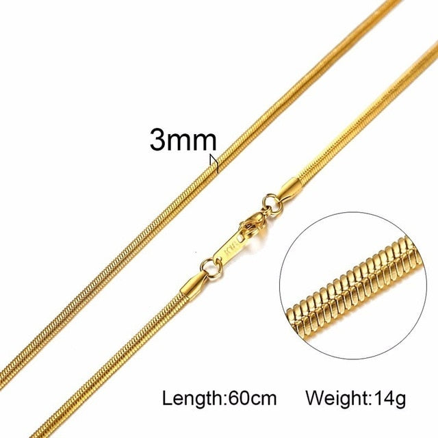 3-6MM Men Necklace Gold Tone Snake Chain Miami Cuba Link with Round Box and Wheat Chains Stainless Steel Choker Jewelry 24-27in