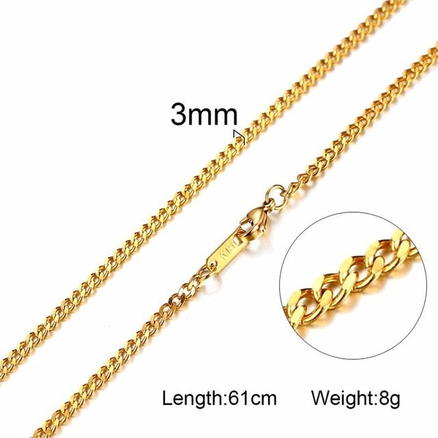 3-6MM Men Necklace Gold Tone Snake Chain Miami Cuba Link with Round Box and Wheat Chains Stainless Steel Choker Jewelry 24-27in