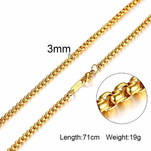 3-6MM Men Necklace Gold Tone Snake Chain Miami Cuba Link with Round Box and Wheat Chains Stainless Steel Choker Jewelry 24-27in