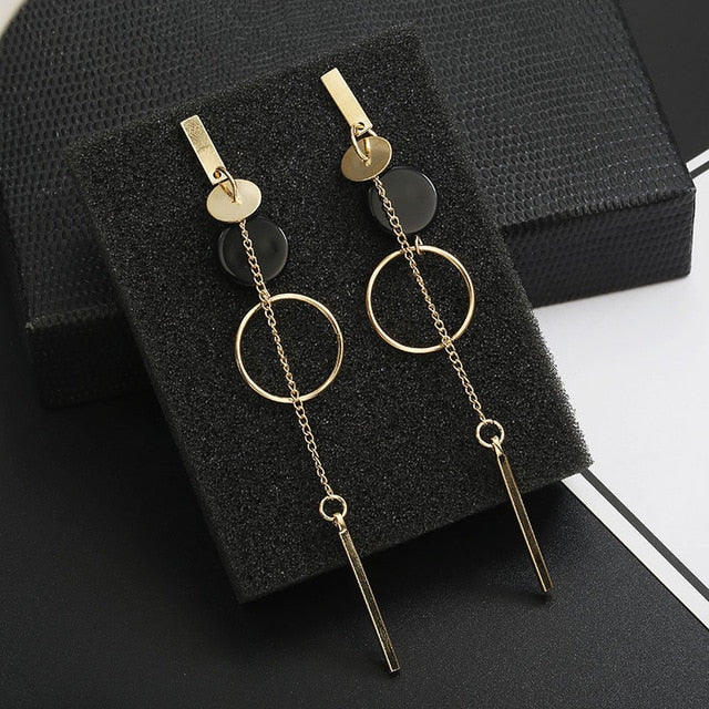 Korean Fashion Long Slope Geometric asymmetry Rhinestone circle earrings new Acrylic earring for women Gift Party Wedding