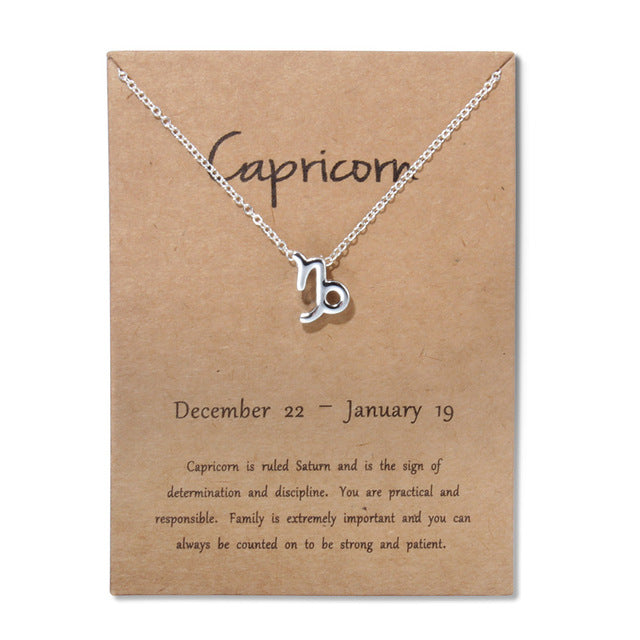 12 Zodiac Sign Gold Card Fashion Jewelry 12 Constellation Pendant Necklace For Women Birthday Gifts