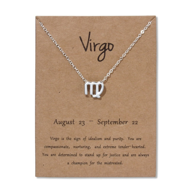 12 Zodiac Sign Gold Card Fashion Jewelry 12 Constellation Pendant Necklace For Women Birthday Gifts