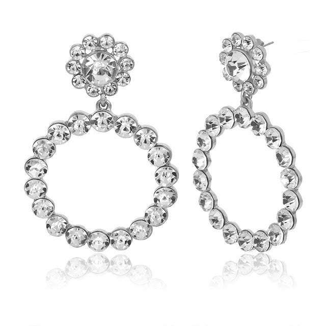 AENSOA Trendy Crystal Round Pendant Drop Earrings