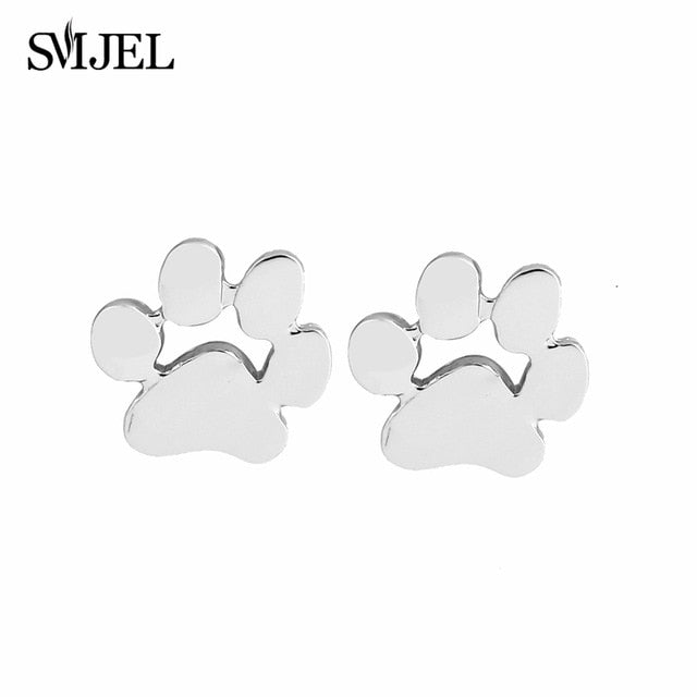 SMJEL Trendy Dog Paw Earrings for Women Small Fashion Earings Jewelry Metal Cat Heart Stud Earring Ear Piercing Girl oorbellen