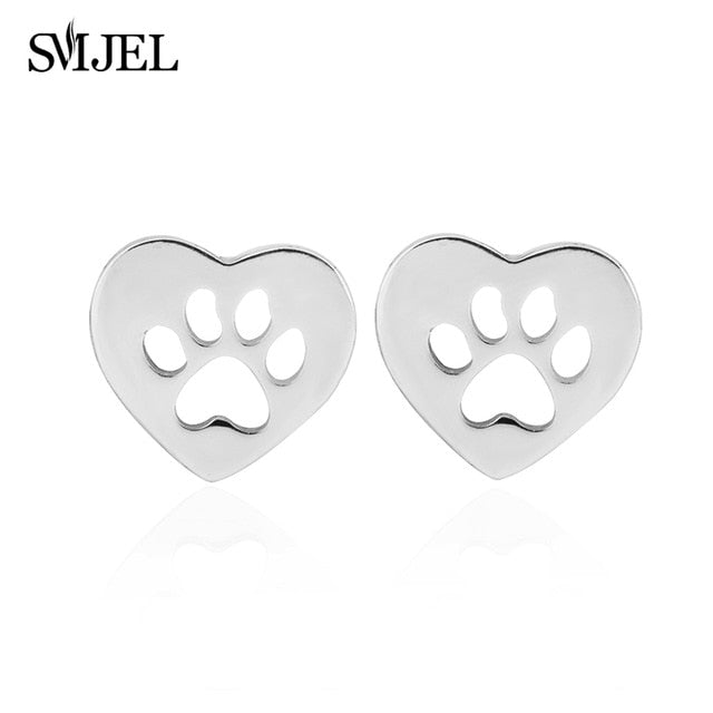 SMJEL Trendy Dog Paw Earrings for Women Small Fashion Earings Jewelry Metal Cat Heart Stud Earring Ear Piercing Girl oorbellen