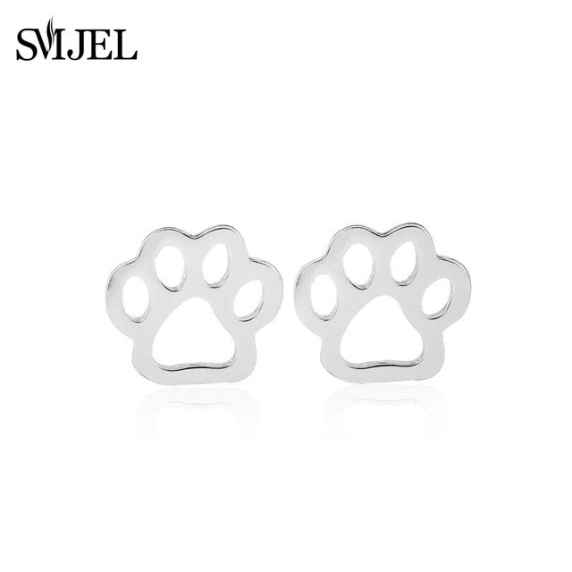 SMJEL Trendy Dog Paw Earrings for Women Small Fashion Earings Jewelry Metal Cat Heart Stud Earring Ear Piercing Girl oorbellen