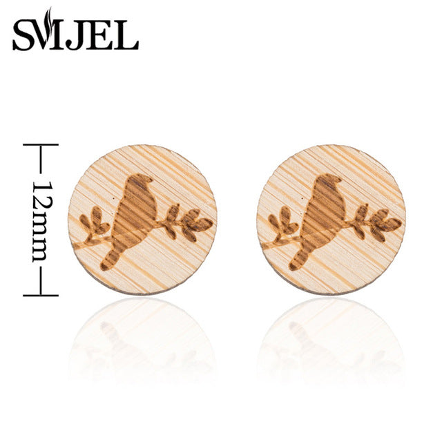 SMJEL Wood Earings Jewelry Cute Animal Fox Stud Earring for Women Girls Kids Mickey Ear Earrings Piercing Pendients Party Gifts