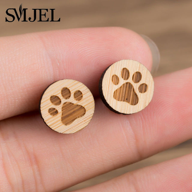 SMJEL Wood Earings Jewelry Cute Animal Fox Stud Earring for Women Girls Kids Mickey Ear Earrings Piercing Pendients Party Gifts