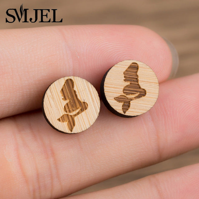 SMJEL Wood Earings Jewelry Cute Animal Fox Stud Earring for Women Girls Kids Mickey Ear Earrings Piercing Pendients Party Gifts