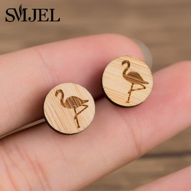 SMJEL Wood Earings Jewelry Cute Animal Fox Stud Earring for Women Girls Kids Mickey Ear Earrings Piercing Pendients Party Gifts