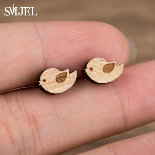 SMJEL Wood Earings Jewelry Cute Animal Fox Stud Earring for Women Girls Kids Mickey Ear Earrings Piercing Pendients Party Gifts