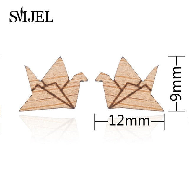 SMJEL Wood Earings Jewelry Cute Animal Fox Stud Earring for Women Girls Kids Mickey Ear Earrings Piercing Pendients Party Gifts