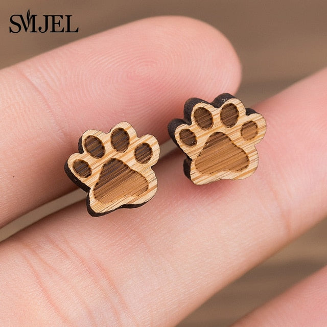 SMJEL Wood Earings Jewelry Cute Animal Fox Stud Earring for Women Girls Kids Mickey Ear Earrings Piercing Pendients Party Gifts