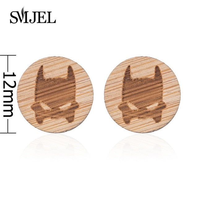 SMJEL Wood Earings Jewelry Cute Animal Fox Stud Earring for Women Girls Kids Mickey Ear Earrings Piercing Pendients Party Gifts