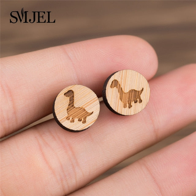 SMJEL Wood Earings Jewelry Cute Animal Fox Stud Earring for Women Girls Kids Mickey Ear Earrings Piercing Pendients Party Gifts