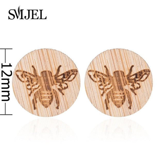 SMJEL Wood Earings Jewelry Cute Animal Fox Stud Earring for Women Girls Kids Mickey Ear Earrings Piercing Pendients Party Gifts