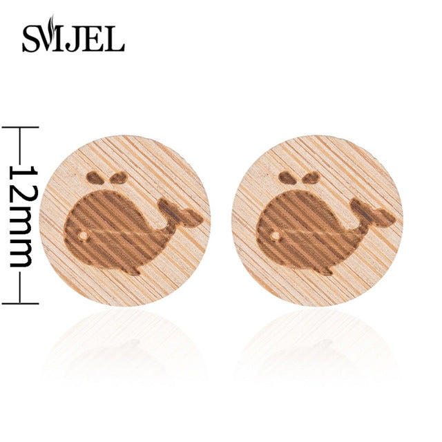 SMJEL Wood Earings Jewelry Cute Animal Fox Stud Earring for Women Girls Kids Mickey Ear Earrings Piercing Pendients Party Gifts