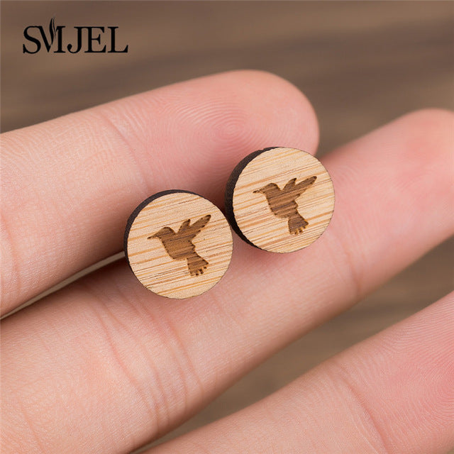 SMJEL Wood Earings Jewelry Cute Animal Fox Stud Earring for Women Girls Kids Mickey Ear Earrings Piercing Pendients Party Gifts