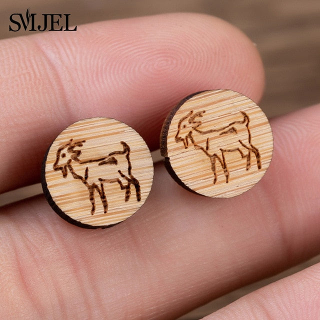 SMJEL Wood Earings Jewelry Cute Animal Fox Stud Earring for Women Girls Kids Mickey Ear Earrings Piercing Pendients Party Gifts